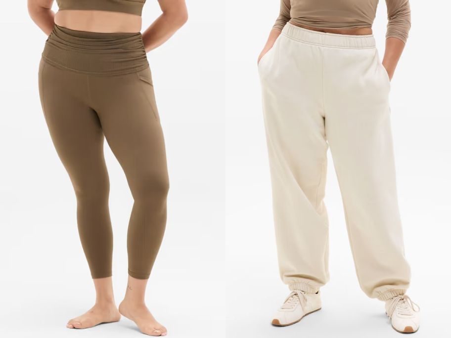 Stock images of two women wearing Athleta leggings and joggers