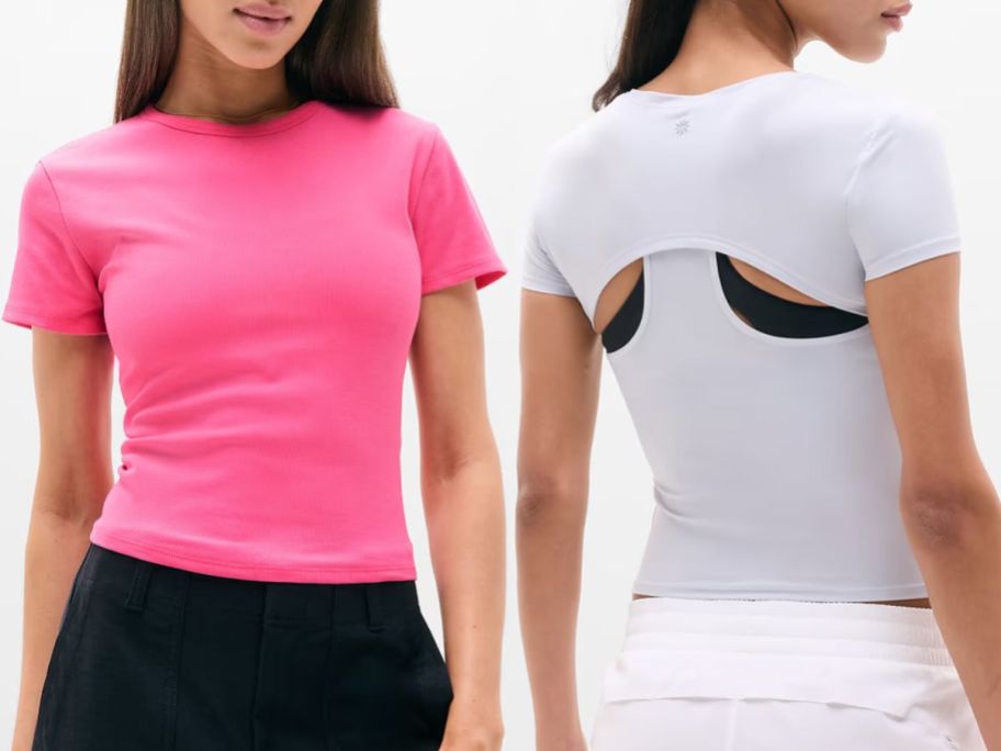 Stock images of two women wearing Athleta tops