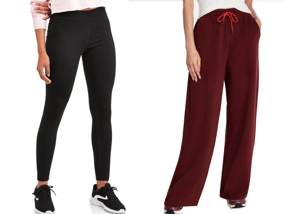 women in black leggings and maroon sweatpants