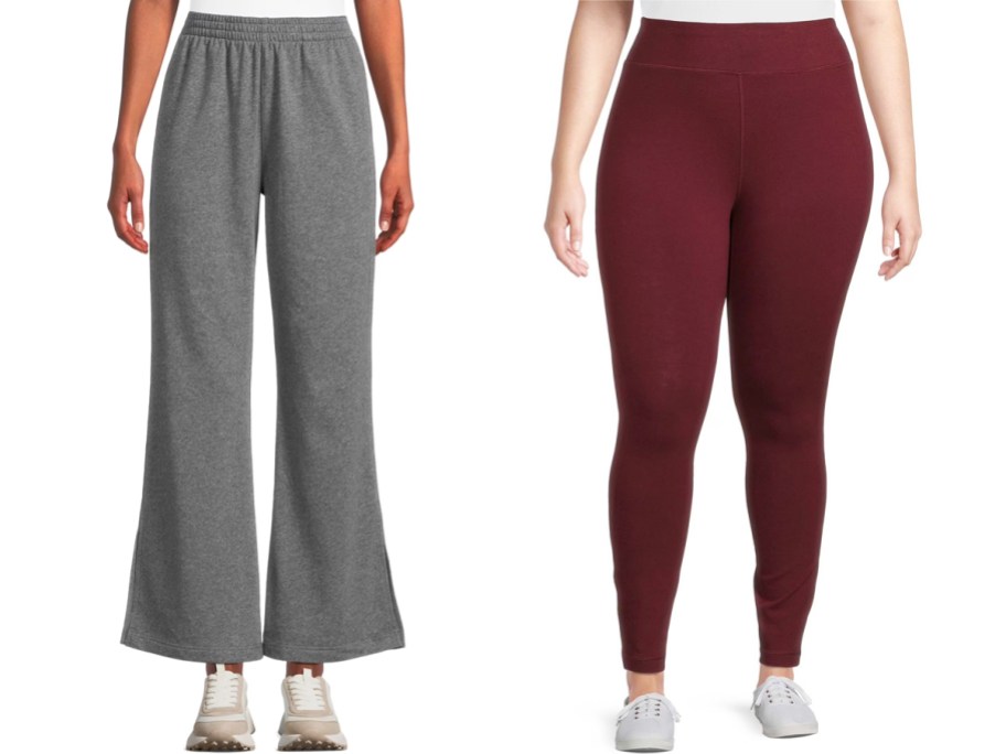 women in grey pants and red leggings