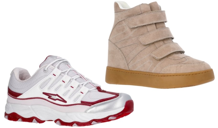 athletic sneaker and wedge sneaker