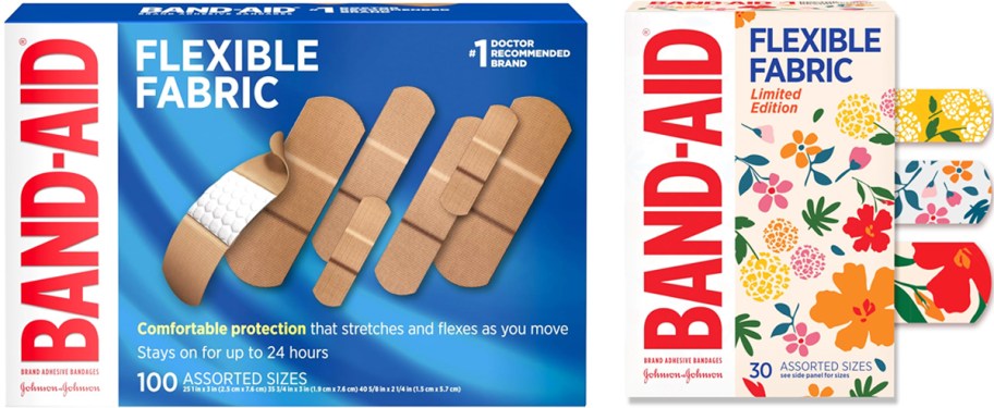 two boxes of Band-Aid Flexible Fabric Bandages