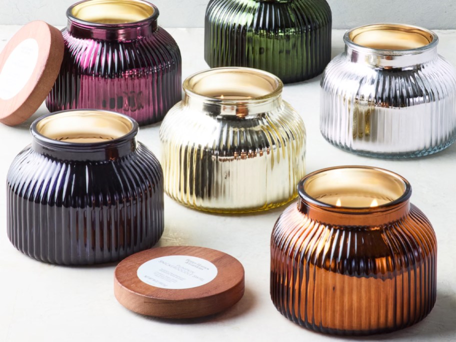 colorful ribbed glass candles