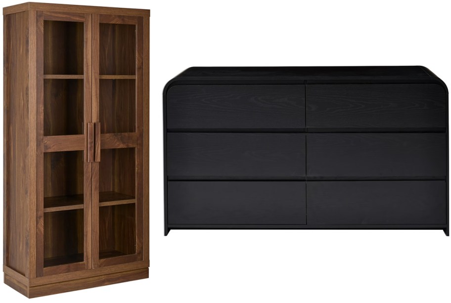 Better Homes & Gardens Juliet 6-Drawer Dresser and Better Homes & Gardens Ezra Glass Door Storage Accent Cabinet