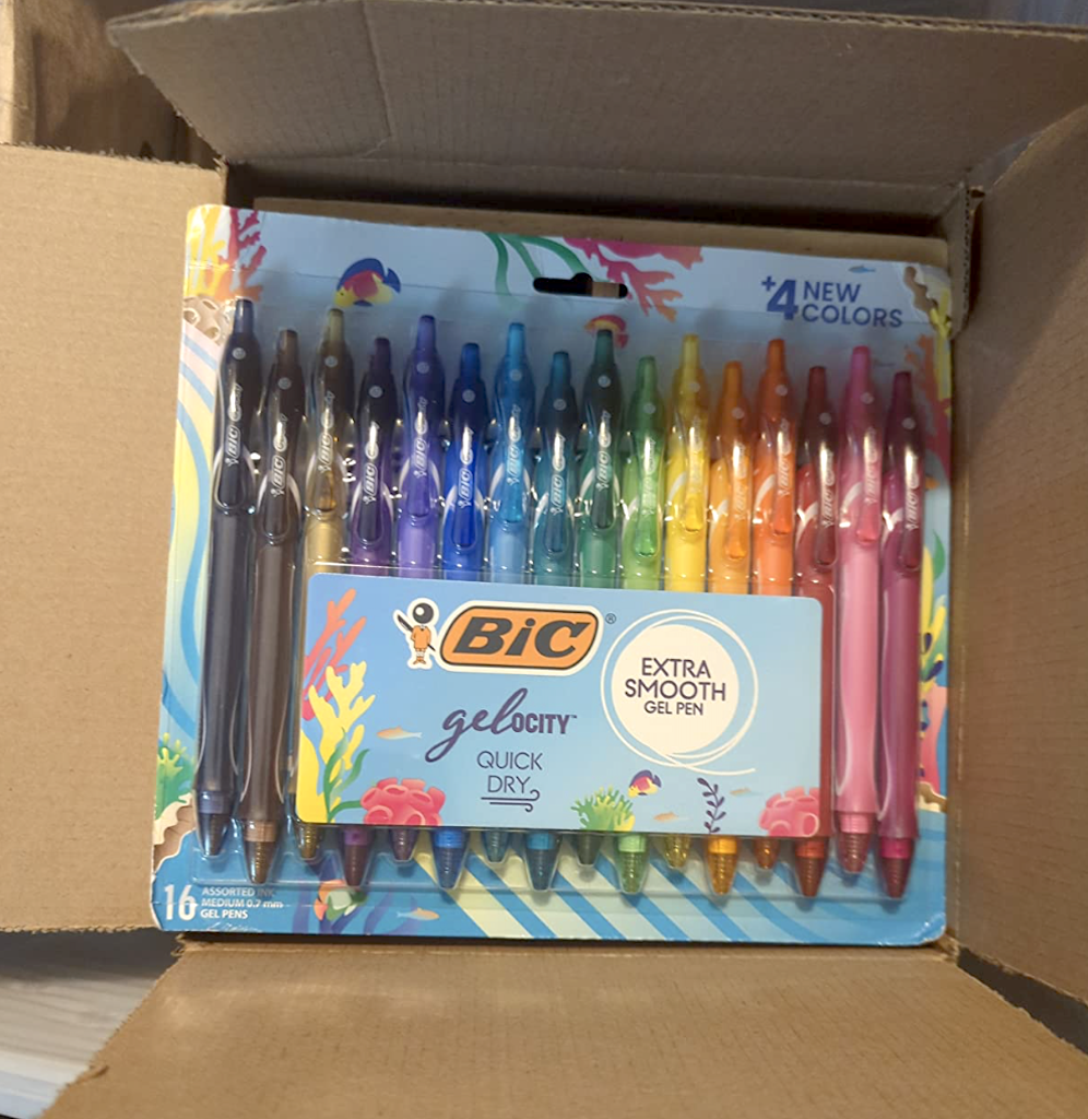 a pack of Bic Gelocity pens