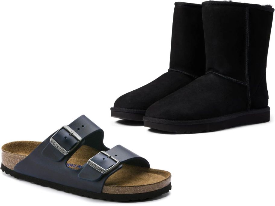 Stok images of a Birkenstock Arizona Sandal and UGG Women's Low Boots