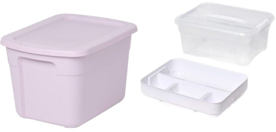 Brightroom 18-Gallon Lavender tote and clear bin with tray