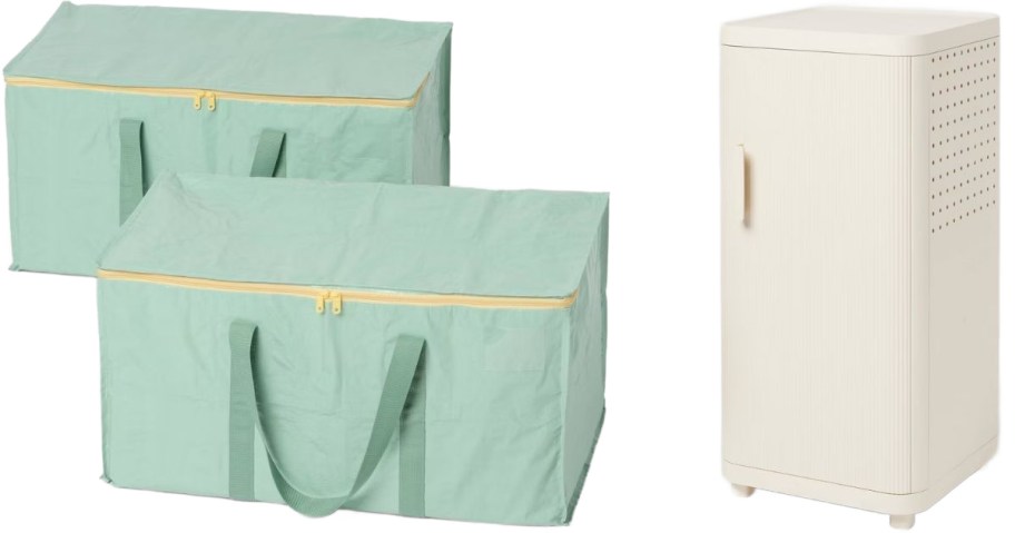 Stock images of two large Brightroom storage bags with handles and a plastic locker