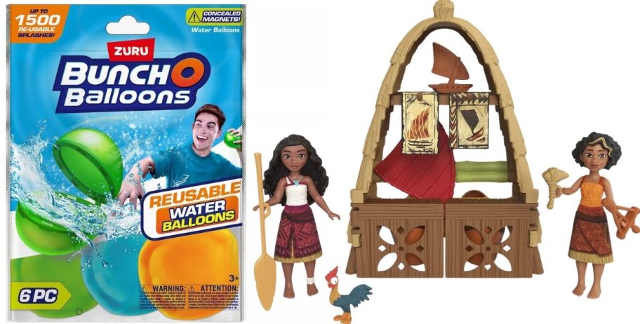 water balloons and moana playset