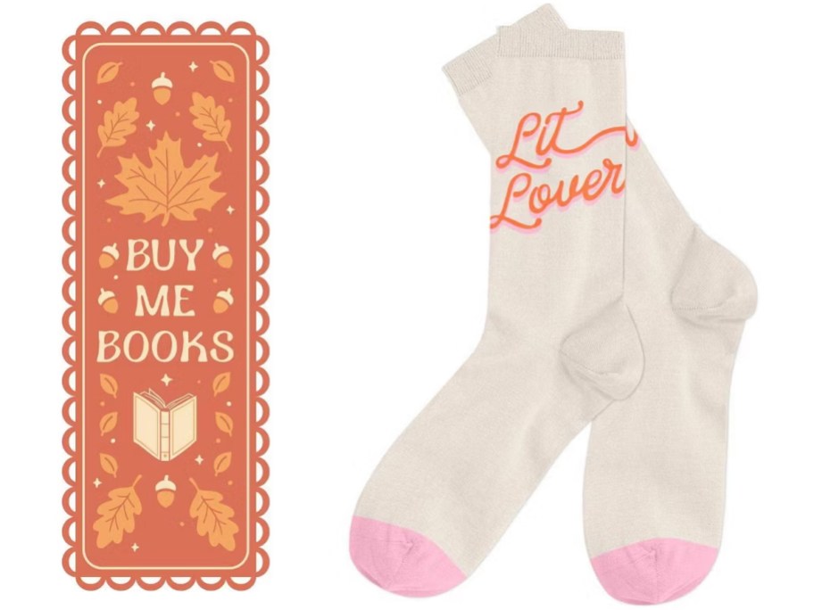 Buy Me Books Autumn Bookmark and Reese's Book Club- Lit Lover Socks