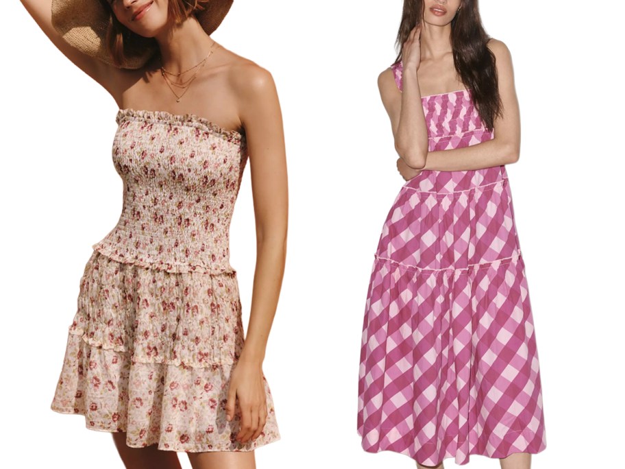 By Anthropologie Strapless Smocked Mini Dress and Maeve Helena 100% Cotton Tiered Midi Dress