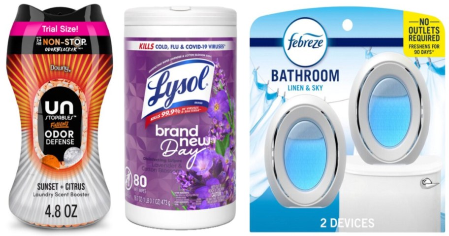 laundry beads, cleaning wipes and air freshener