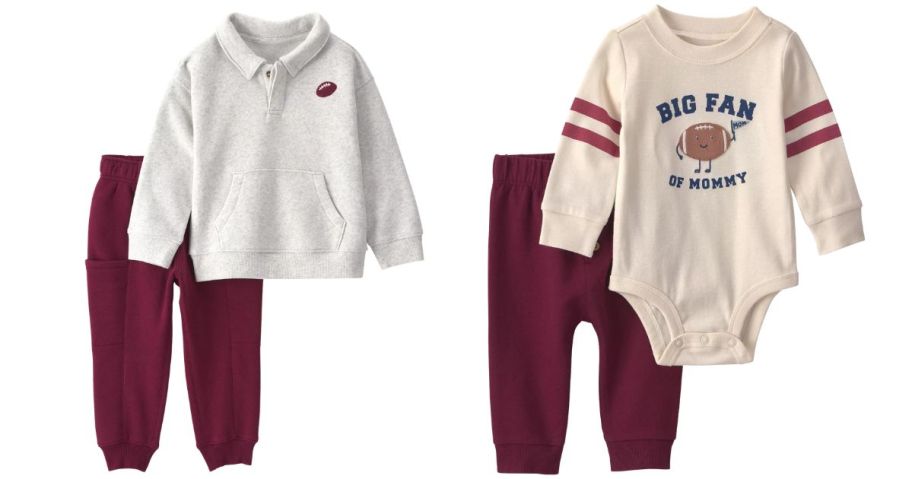Carter's Toddler Boys' Fleece Polo Sweatshirt & Jogger Pants and Baby Boys' Big Fan Of Mommy Football Long-Sleeve Bodysuit & Pants