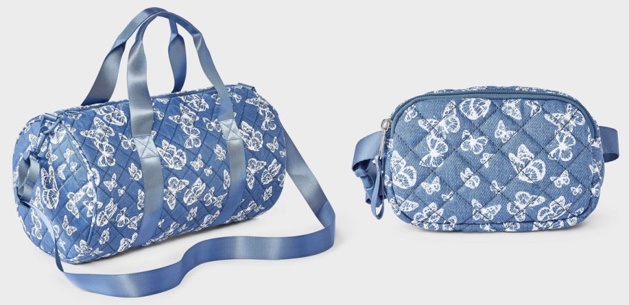Cat & Jack Girls&rsquo; Butterfly Quilted Duffel Bag and Quilted Butterfly Fanny Pack