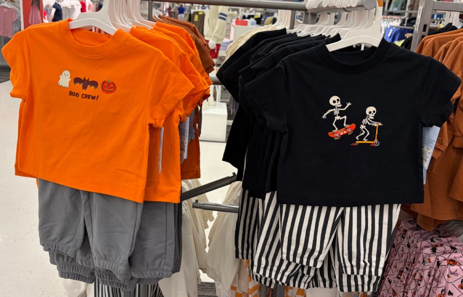 Cat & Jack Toddler Boys' 2pc Halloween Skating and Halloween Boo Skeleton Short Sleeve French Terry Top & Bottom Sets