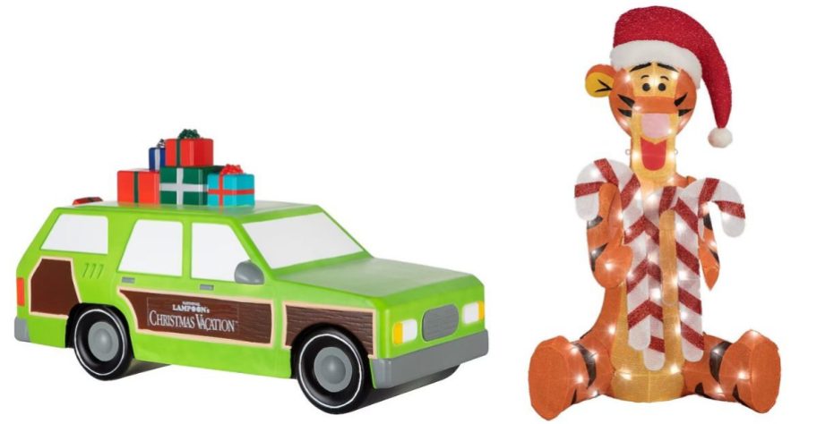 Christmas outdoor car decoration next to tiger Christmas decoration