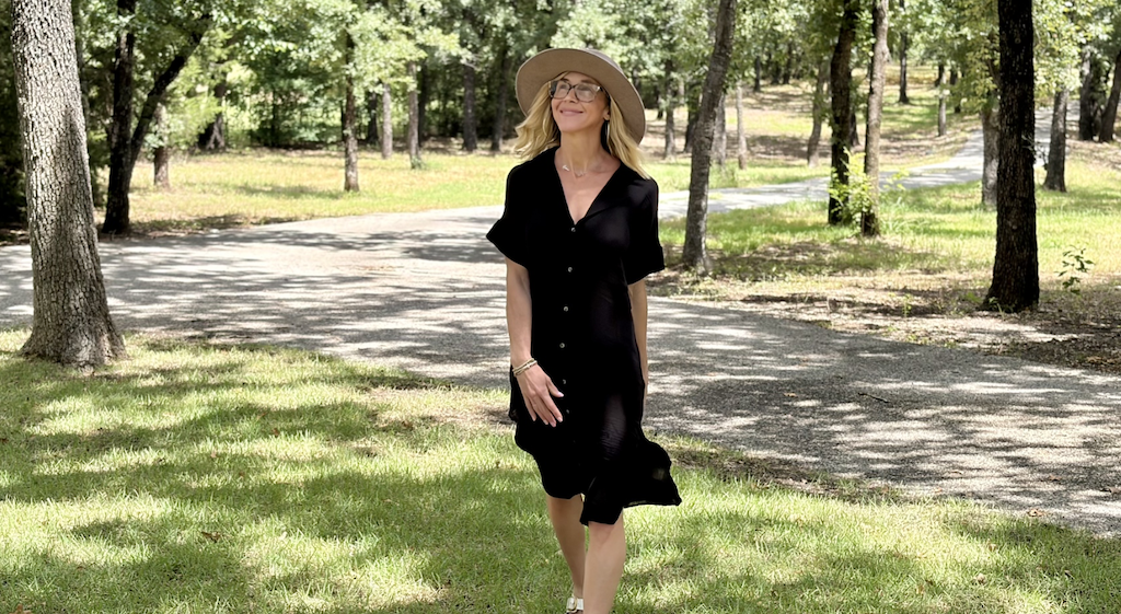 Collin wearing black Anthropologie dress