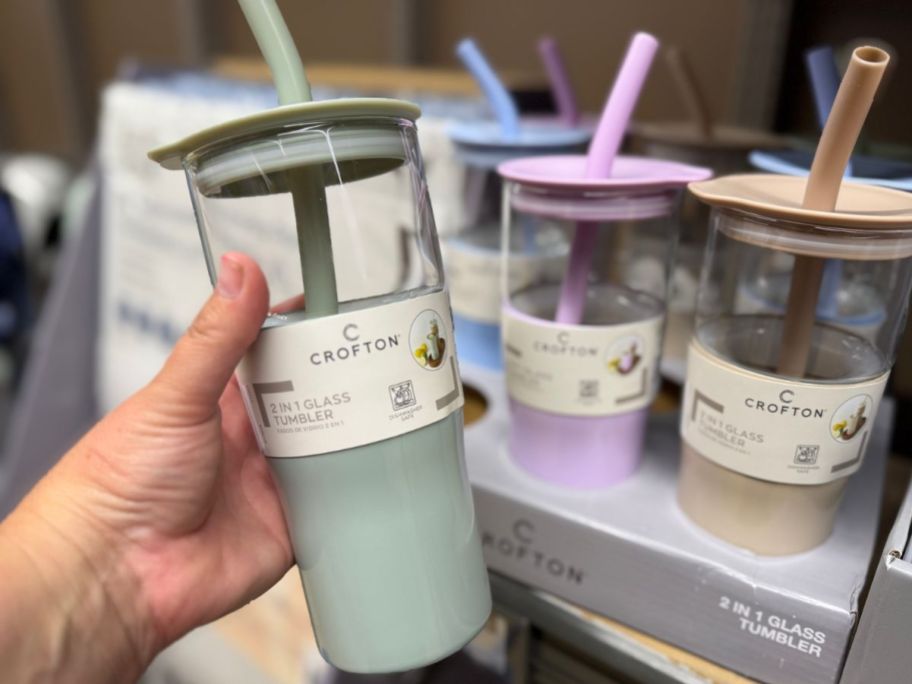 Hand holding colorful Crofton-2-in-1-Glass-Tumbler