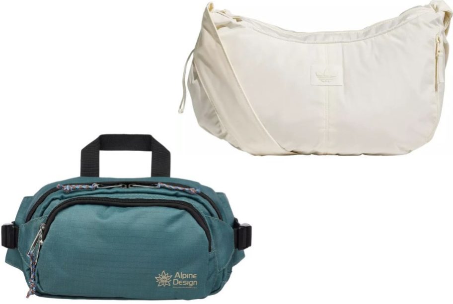 Stock images of an Alpine design sling bag and an adidas crossbody bag