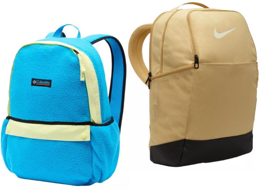 Stock images of Columbia and Nike backpacks