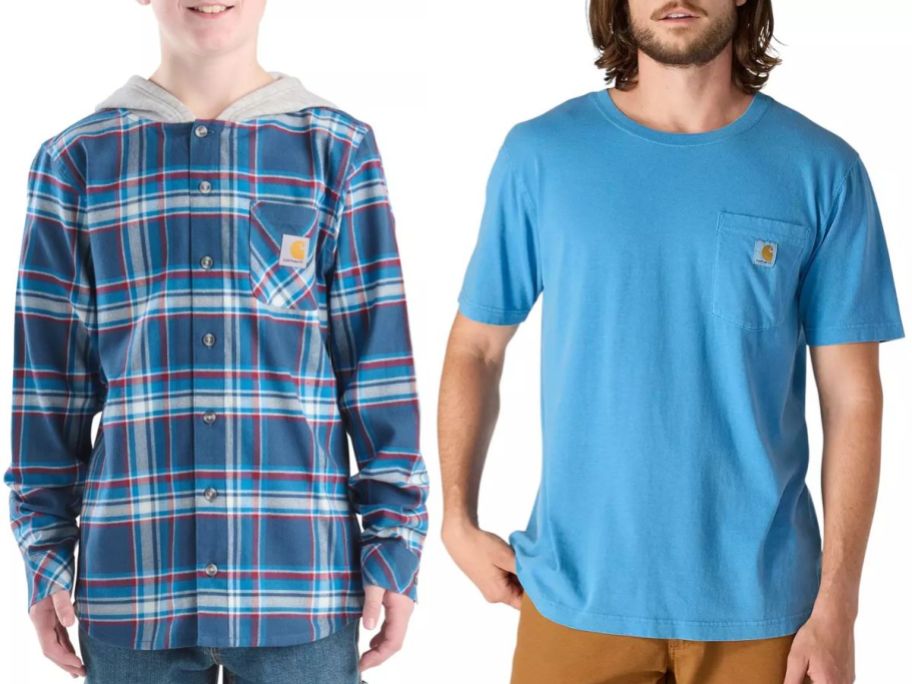 Stock images of a boy and a man wearing Carhartt tops