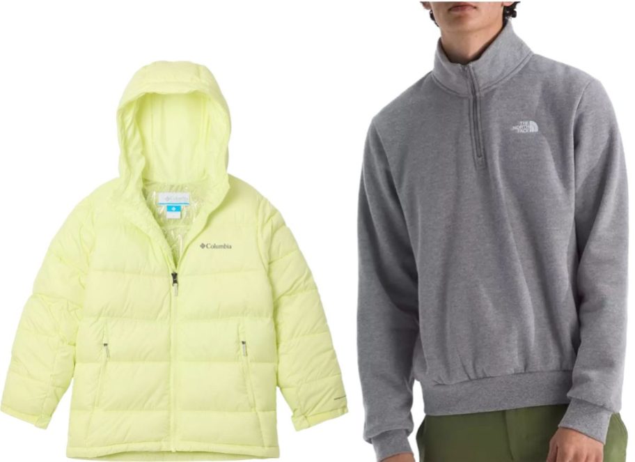 Stock images of Columbia Kids Jacket and a man wearing The North Face pullover