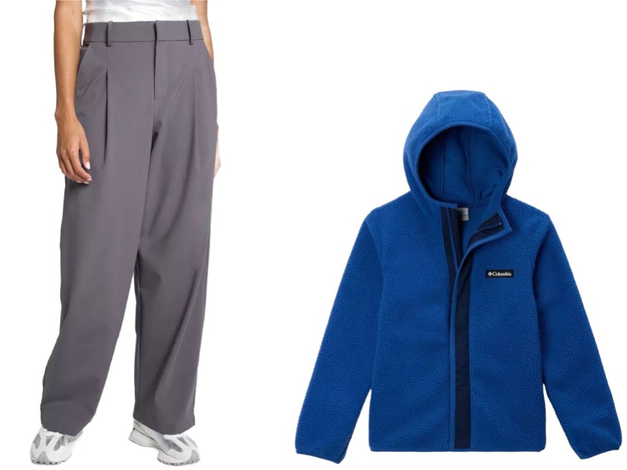 Stock images of Calia pants and a Columbia Kids Fleece