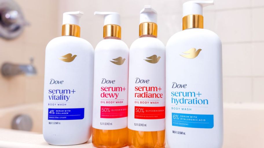 Dove skincare serum lined up