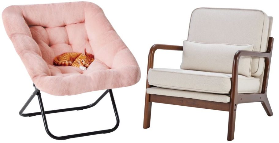 pink EDX Comfy Chair and cream Mid Century Modern Accent Chair