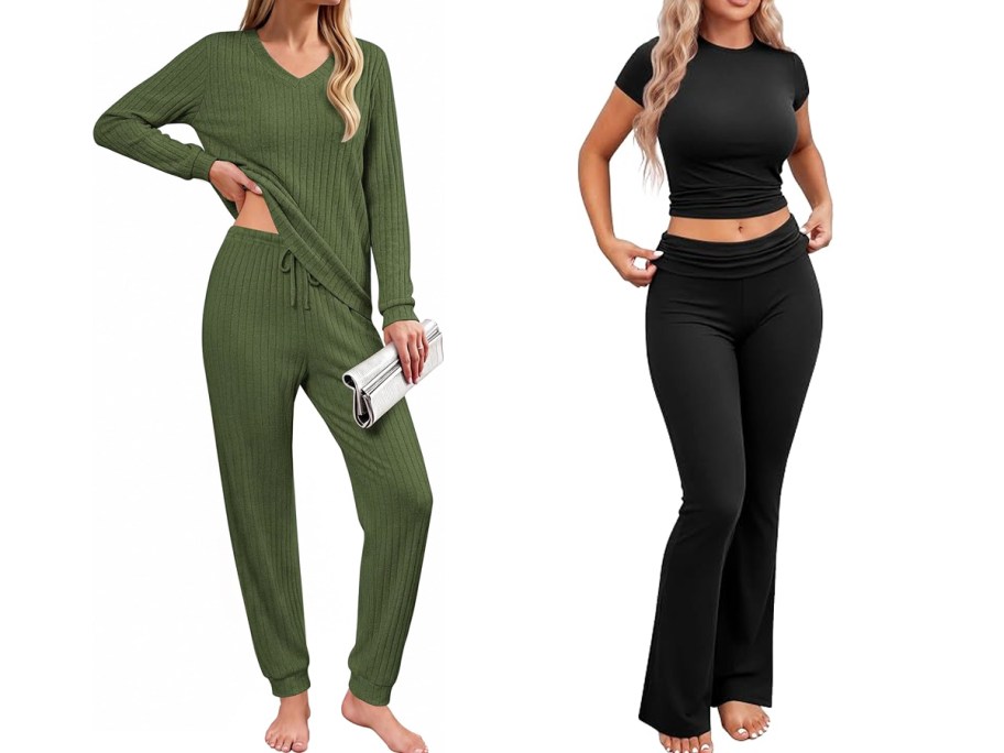 women in green and black lounge sets