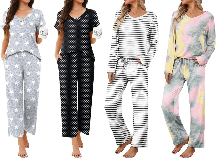 4 women modeling pajama sets