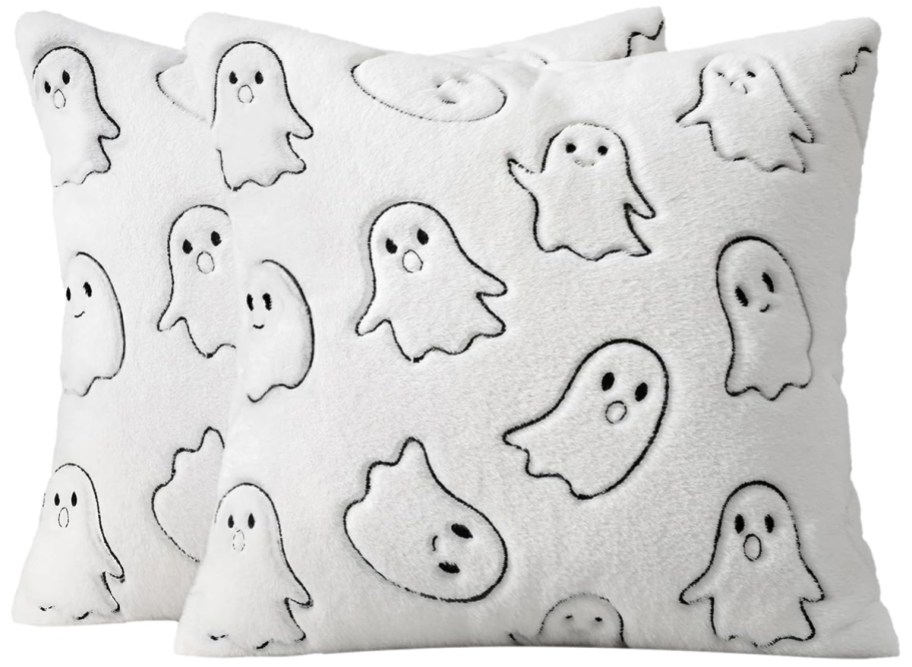 Faux Rabbit Fur Ghost Halloween Pillow Covers 18x18 2-Pack