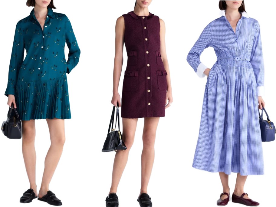 Stock images of 3 women wearing Free Assembly Dresses