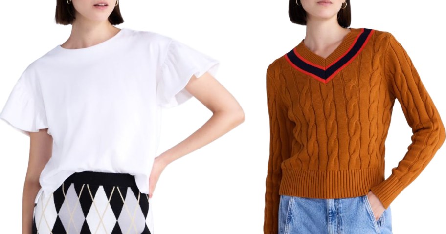 Stock images of two women wearing Free Assembly tops