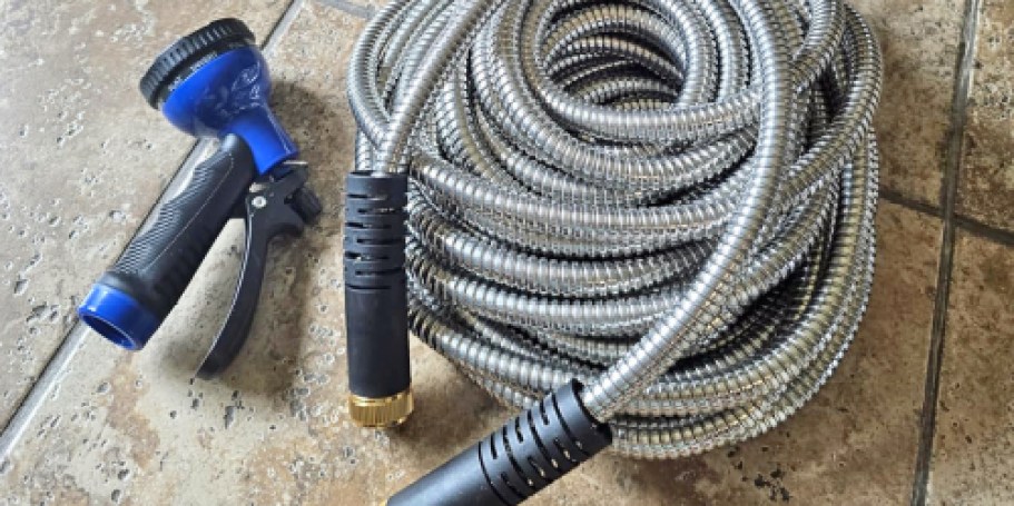Stainless Steel 50′ Garden Hose w/ Nozzle Only $17.99 on Amazon (Reg. $37)