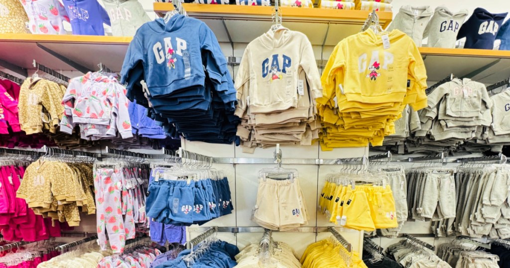 Gap kids sweatshirts hanging in store