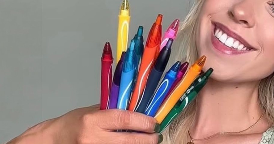 woman holding Gelocity BIC Pens 16-Pack