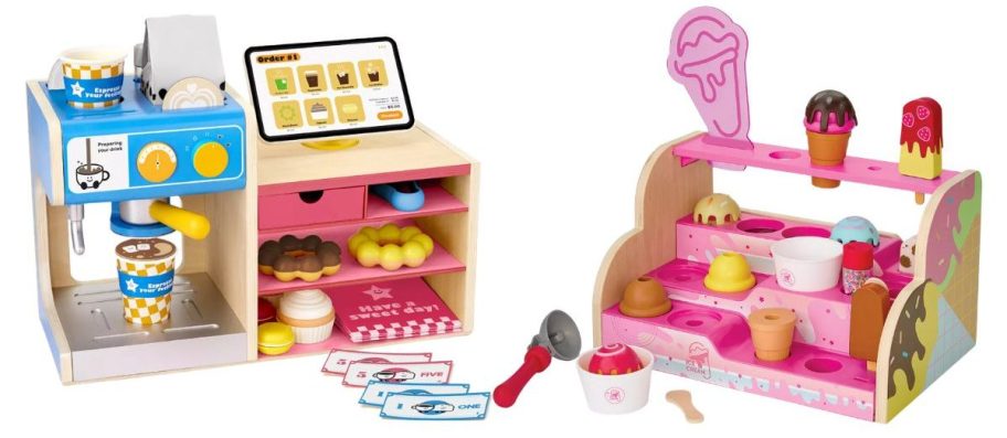 Geoffrey's Toy Box Cafe Cake Bakery Coffee Shop Playset and Scoop Top Ice Cream Counter Playset