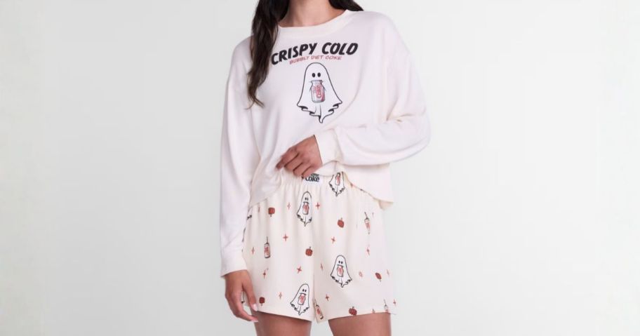 woman wearing Grayson Social Diet Coke Women's Halloween Tee & Shorts Pajama Set