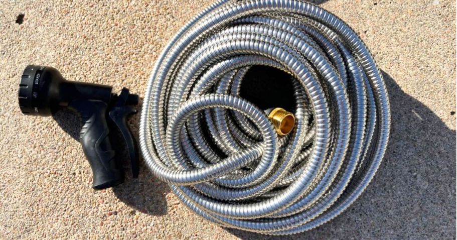 Stainless Steel 50′ Garden Hose w/ Nozzle Only $17.96 on Amazon (Reg. $36)