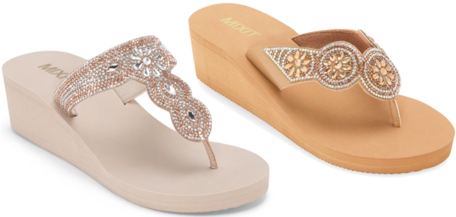 two pairs of wedge sandals
