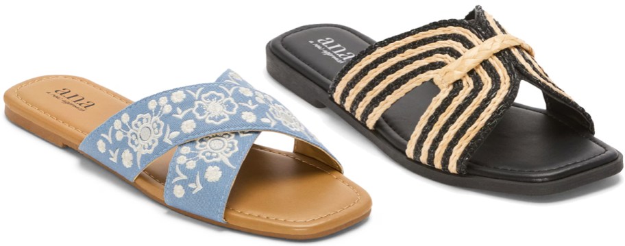 blue and black slide sandals