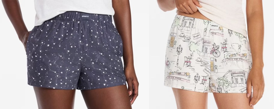 women in star and paris print pajama shorts