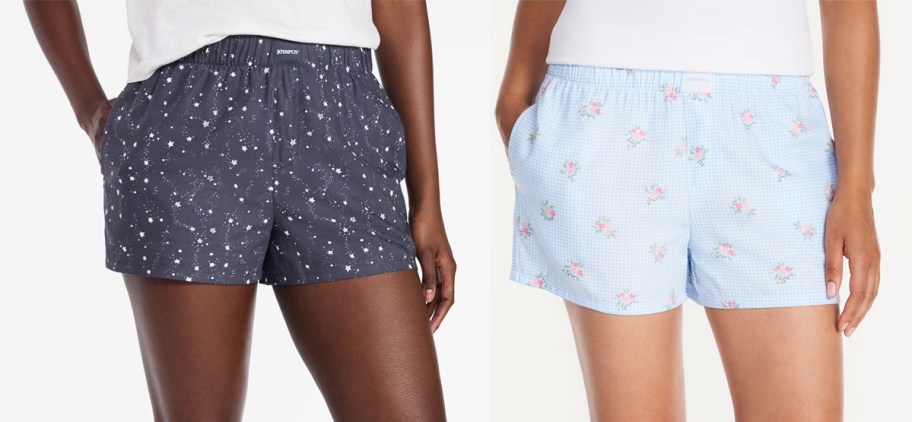 women in star and floral print pajama shorts