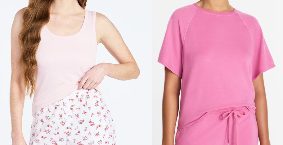 two women in pink pajama tops
