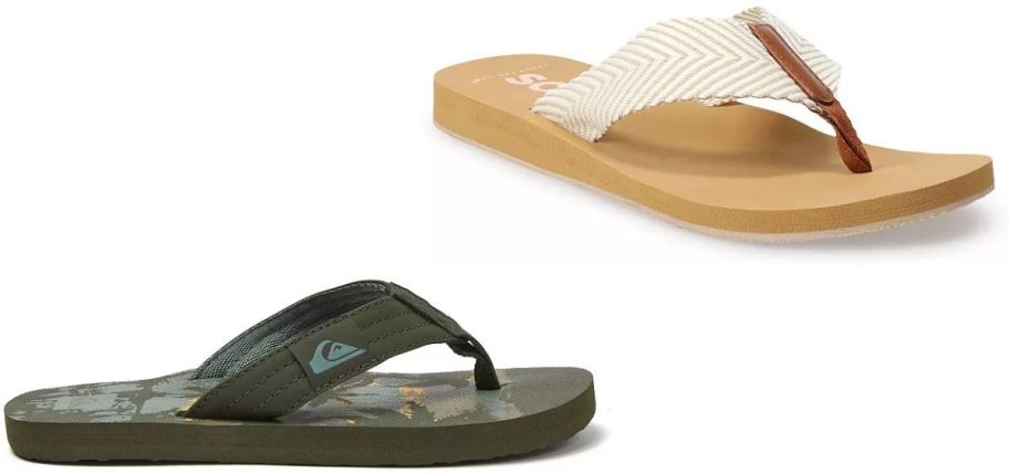 Stock images of a child's flip flop and a woman's flip flop from Kohl's