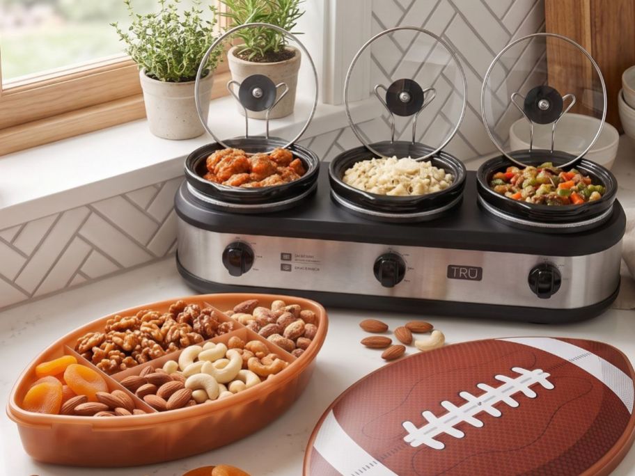 Tru Triple Slow Cooker and Football Snackle Box
