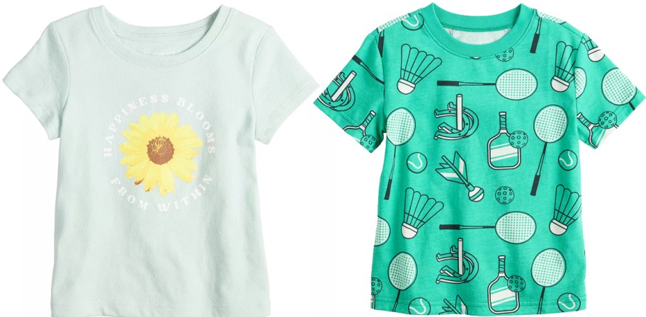 two green graphic tees