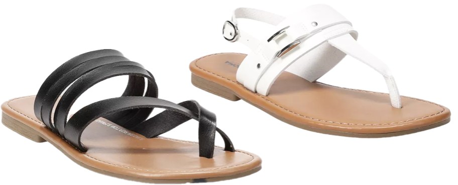 black and white pairs of sandals