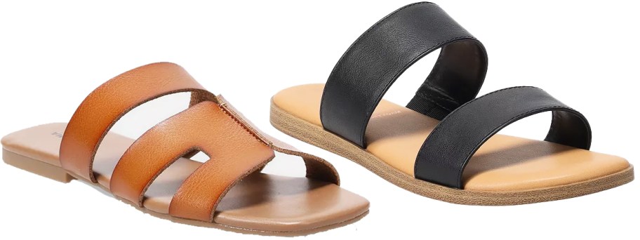brown and black leather sandals